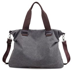 Women’s Canvas Vintage Shoulder Bag Hobo Daily Purse Tote Top Handle Shopper Handbag (Grey)