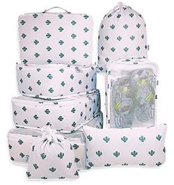 EVEK Packing Cubes Organizers Set for Bag Travel Luggage Cube (White&Cactus)