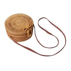 Women Cute Circle Handwoven Round Retro Rattan Straw Beach Bag Crossbody