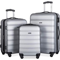 Merax Expandable Luggage Set with TSA Locks, 3 Piece Spinner Suitcase Set (silver)