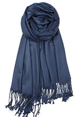 Achillea Large Soft Silky Pashmina Shawl Wrap Scarf in Solid Colors (Navy)