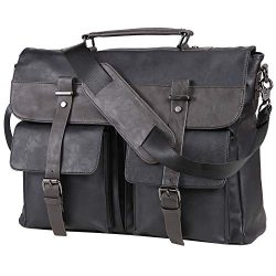 Leather Messenger Bag for Men, Vintage Leather Laptop Bag Briefcase Satchel, 15.6 Inch Computer  ...