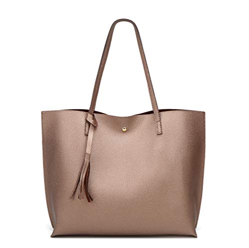 Women&#39;s Soft Faux Leather Tote Shoulder Bag from Dreubea, Big Capacity Tassel Handbag Bronze ...