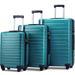 Flieks Luggage Set 3 Piece with TSA Lock Light Weight Hardside Spinner Suitcase (Green)