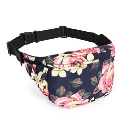 LOKASS Fanny Packs for Women Sport Waist Pack Floral Shoulder Bag with Adjustable Strap Large Ca ...