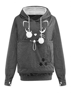 Women’s Kangaroo Hoodies Long Sleeve Pet Cat Dog Holder Carrier Sweatshirt Animal Print Da ...