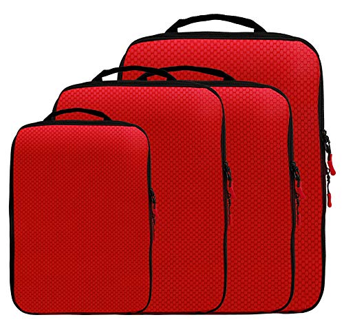 Magictodoor Dual Side Compression Packing Cubes 4 Set Luggage Organizer Red