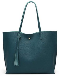 Women’S Soft Leather Tote Shoulder Bag From Dreubea, Big Capacity Tassel Handbag Dark Teal ...