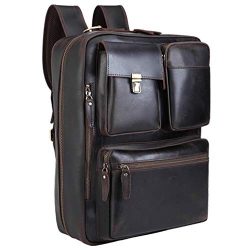 Tiding Leather Convertible Backpack 15.6 Inch Laptop Briefcase Shoulder Bag Travel Daypack for M ...