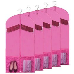 Univivi Garment Bags for Dance Costumes 54″ Foldable (5 Pack) Dance Dress Bag with 2 Zippe ...