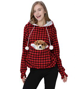 Womens Hoodie Pet Carrier Sweatshirt Kitten Puppy Holder Pouch Tops Shirts 4XL Red