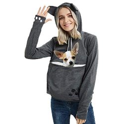 Womens Pet Carrier Shirts Kitten Puppy Holder Animal Pouch Hood Sweatshirt 3XL Dark Grey