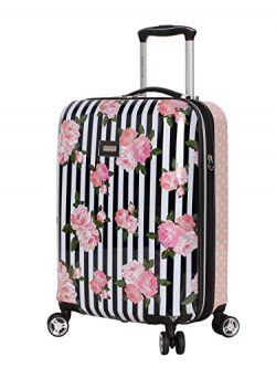 Betsey Johnson Luggage Hardside Carry On 20″ Suitcase With Spinner Wheels (20in, Stripe Roses)