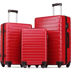 Flieks Luggage Sets 3 Piece Spinner Suitcase Lightweight 20 24 28 inch (red)