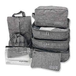 Travel Packing Cubes,8PCS Luggage Organizers Including Shoe Bag,Clear Toiletry Bag