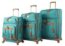 Steve Madden Luggage 3 Piece Softside Spinner Suitcase Set Collection (One Size, Harlo Teal Blue)