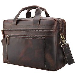 Tiding Men’s Leather Briefcases Messenger Bag 15.6″ Vintage Laptop Bag Attache Case  ...