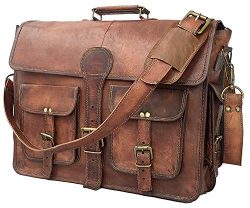 DHK 18 Inch Vintage Handmade Leather Messenger Bag for Laptop Briefcase Best Computer Satchel Sc ...