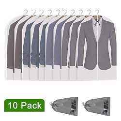 Perber Hanging Garment Bag Lightweight Clear Full Zipper Suit Bags (Set of 10) PEVA Moth-Proof B ...