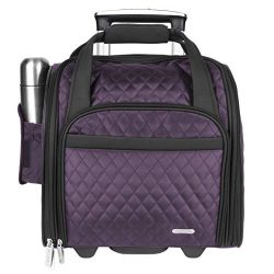 Travelon Luggage Wheeled Underseat Carry-on with Back-up Bag in Quilted Microfiber, Eggplant