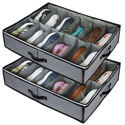 stylishom Under Bed Shoe Storage Organizers ，2 Pack Fit 24 Pairs, Underbed Shoe Storage Contain ...