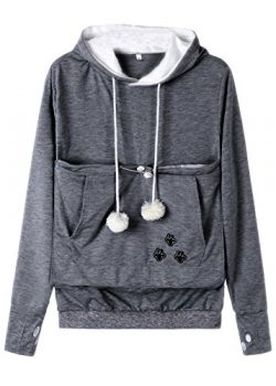 Anbech Women Big Kangaroo Pouch Hoodie Long Sleeve Pet Cat Dog Holder Carrier Sweatshirt S-4XL ( ...