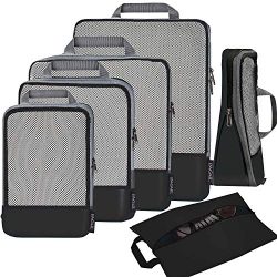 6 Set Compression Packing Cubes Travel Expandable Packing Organizers(Black)