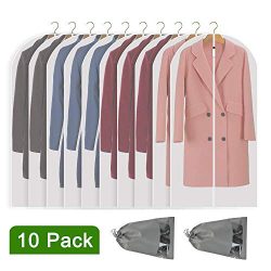 Perber Hanging Garment Bag Lightweight Clear Full Zipper Suit Bags (Set of 10) PEVA Moth-Proof B ...