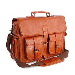 Mens Messenger Bag 17 Inch Vintage Handmade PU Briefcase for Laptop Best Computer Satchel for Bu ...