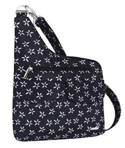 Travelon Anti-Theft Cross-Body Bag, Two Pocket (A B/W SMALL FLOWER PRINT)