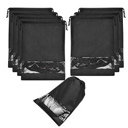 SPIKG 8 pcs Shoe bags for Travel Storage Dust-Proof Drawstring with Window (Black)