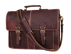 17″ Leather Briefcase Messenger Bag for Laptop by Aaron Leather (Raven)