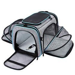 MASKEYON Airline Approved Pet Carrier, Large Soft Sided Pet Travel TSA Carrier 4 Sides Expandabl ...