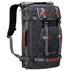WITZMAN Canvas Backpack Vintage Travel Backpack Hiking Luggage Rucksack Laptop Bags (A519-1 Black)