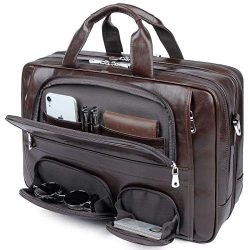 Leather Briefcase for Men,Laptop Bag Tote Messenger Bag Fits 16 Inch Computer,Carry On Luggage B ...