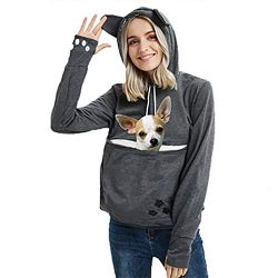 Womens Pet Carrier Sweater Dog Cat Pouch Hoodies Plus Size Tops Dark Grey XL