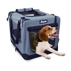 JESPET Soft Dog Crates Kennel for Pets, 3 Door Soft Sided Folding Travel Pet Carrier with Straps ...