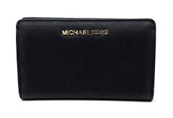 Michael Kors Jet Set Travel Slim Bifold Saffinao Leather Wallet (Black)