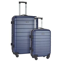 Wrangler 2 Piece Smart Hardside Spinner Luggage Set with USB Charging Port, Navy Blue Option