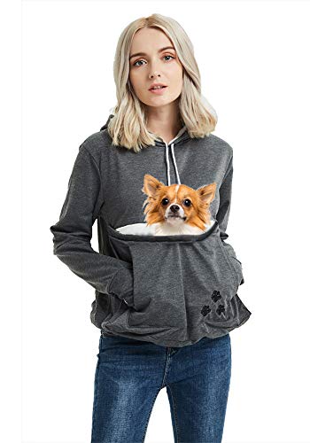 Unisex Pet Carrier Hoodie Cat Dog Pouch Holder Sweatshirt Shirt Top L Dark Grey