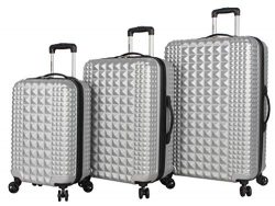 Steve Madden B-2 Hard Case 3 Piece Spinner Suitcase Set Collection (One Size, Armor Silver)