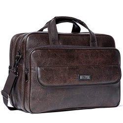 Leather Briefcases for Men Expandable 15.6 Inch Laptop Bag Large Business Vintage Travel Compute ...