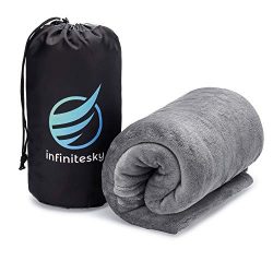 InfiniteSky Portable Fleece Travel Blanket with Stuff Sack | Soft Plush Airplane Blanket – ...