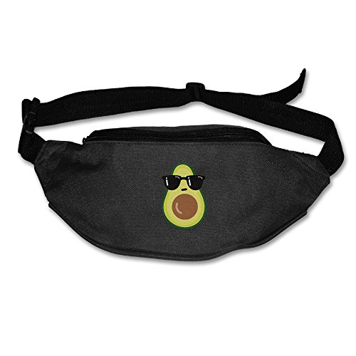 Cartoon Funny Avocado Icon With Sunglasses Adjustable Fanny Running Waist Pack Bag Black