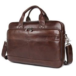 Augus Leather Messenger Bag for Men Vintage Travel Backpack 17 inch laptop Briefcase Shoulder Ba ...