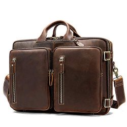 Business Travel Briefcase Genuine Leather Duffel Bags for Men Laptop Bag fits 15.6 inches Laptop ...