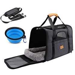 Dog Cat Travel Carrier, Airline Approved Pet Carrier Portable Soft Sided Collapsible for Small D ...