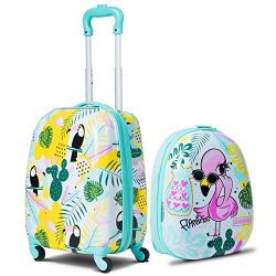 GYMAX Kids Carry On Luggage Set, 12″ & 16″ 2PCS Kids Suitcase with Adjustable Tr ...
