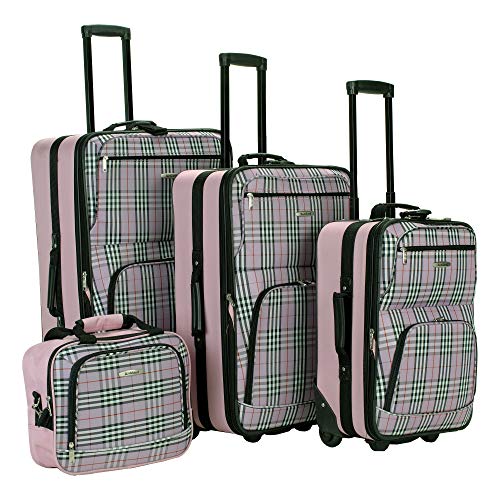 Rockland Luggage 4 Piece Luggage Set, Pink Plaid, One Size
