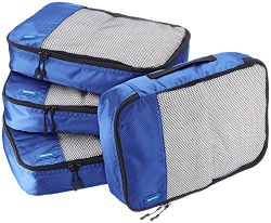 AmazonBasics 4 Piece Packing Travel Organizer Cubes Set – Medium, Blue